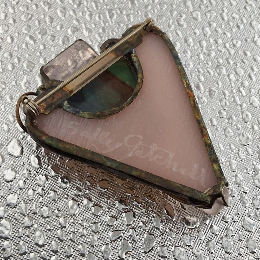 Sally Getchell Signed Iridescent Glass‎ Pearl Brooch Pendant Artist Studio Art